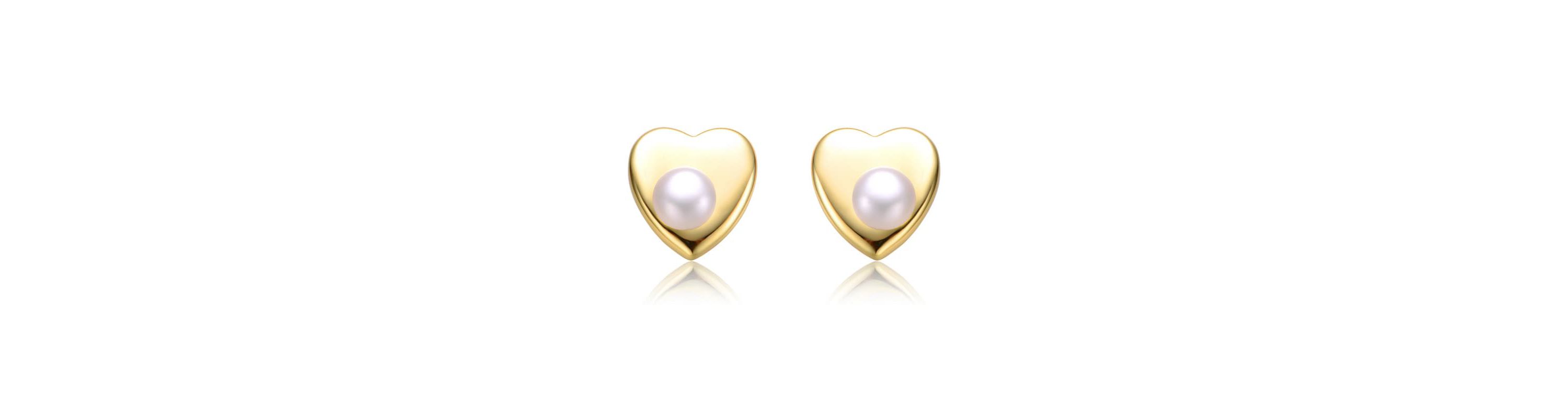 Lab Created Sterling Silver 14K Gold Plated with White Freshwater Pearl Heart Stud Earrings