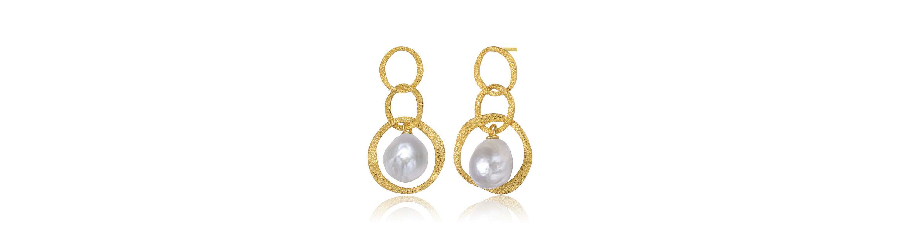 Lab Created Sterling Silver 14K Gold Plated with White Genuine Freshwater Drop Pearl Modern Earrings