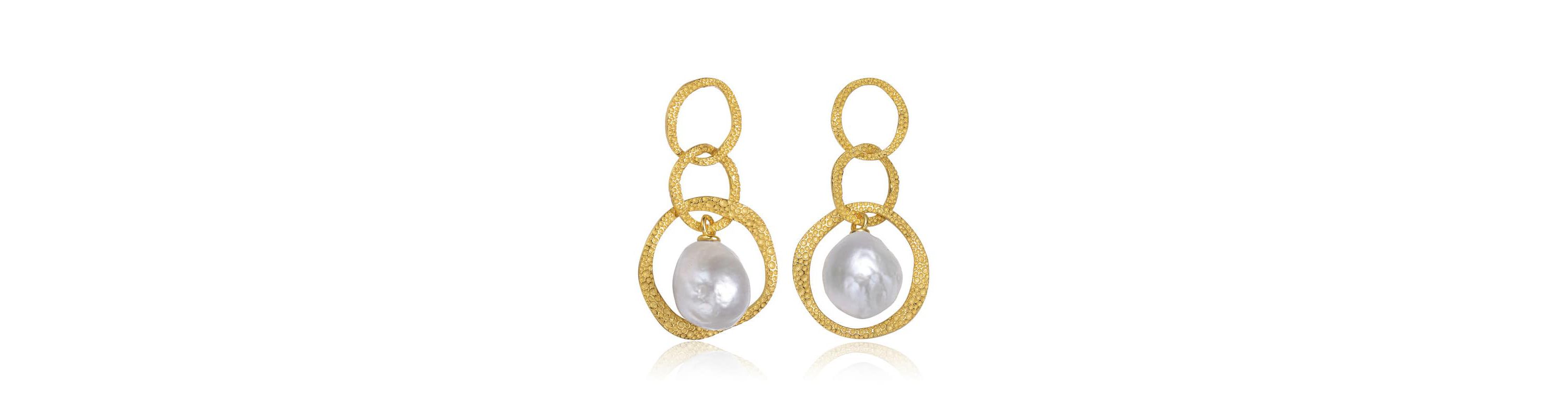 Lab Created Sterling Silver 14K Gold Plated with White Genuine Freshwater Drop Pearl Modern Earrings