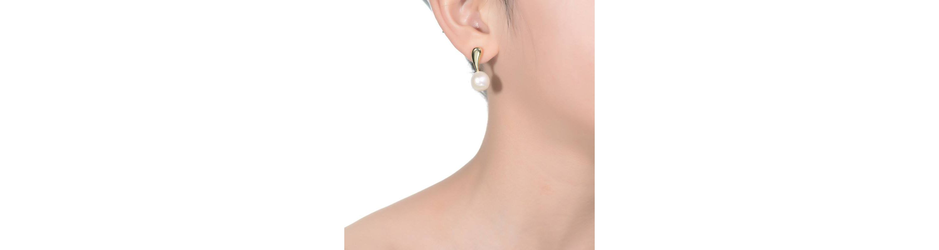 Lab Created Sterling Silver 14K Gold Plated with White Genuine Freshwater Round Pearl Stud Earrings