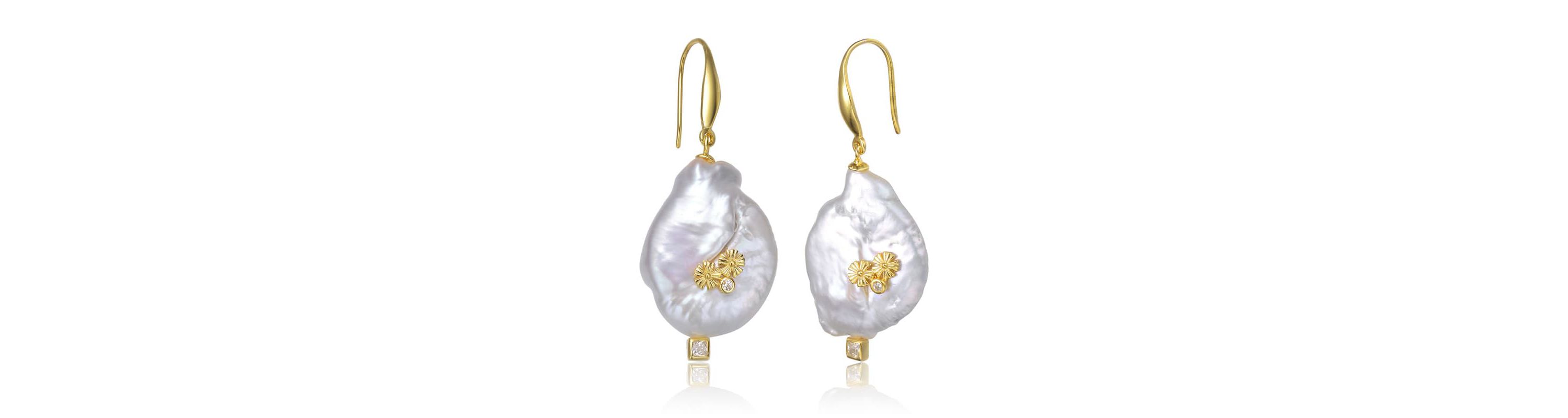 Lab Created Sterling Silver 14K Gold Plated with White Genuine Freshwater Pearl Hook Earrings