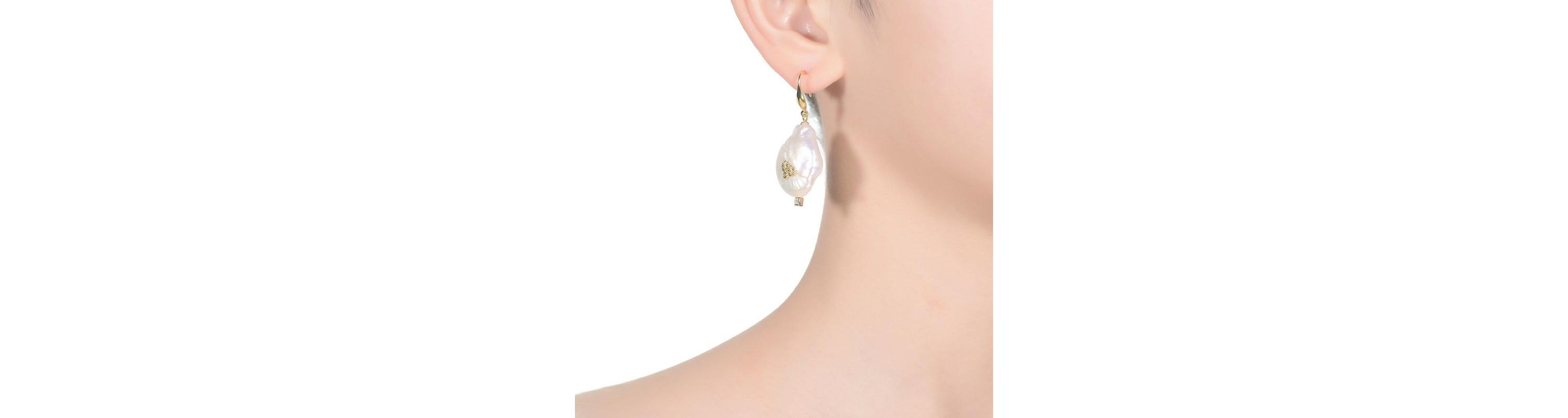 Lab Created Sterling Silver 14K Gold Plated with White Genuine Freshwater Pearl Hook Earrings
