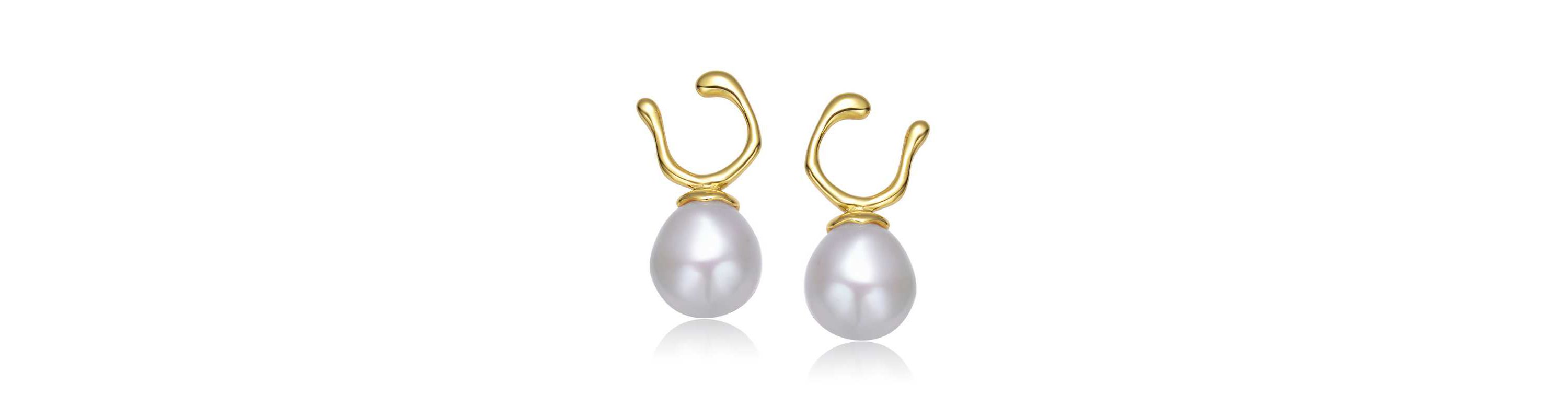 Lab Created Sterling Silver 14K Gold Plated with White Genuine Freshwater Pearl Hook Earrings