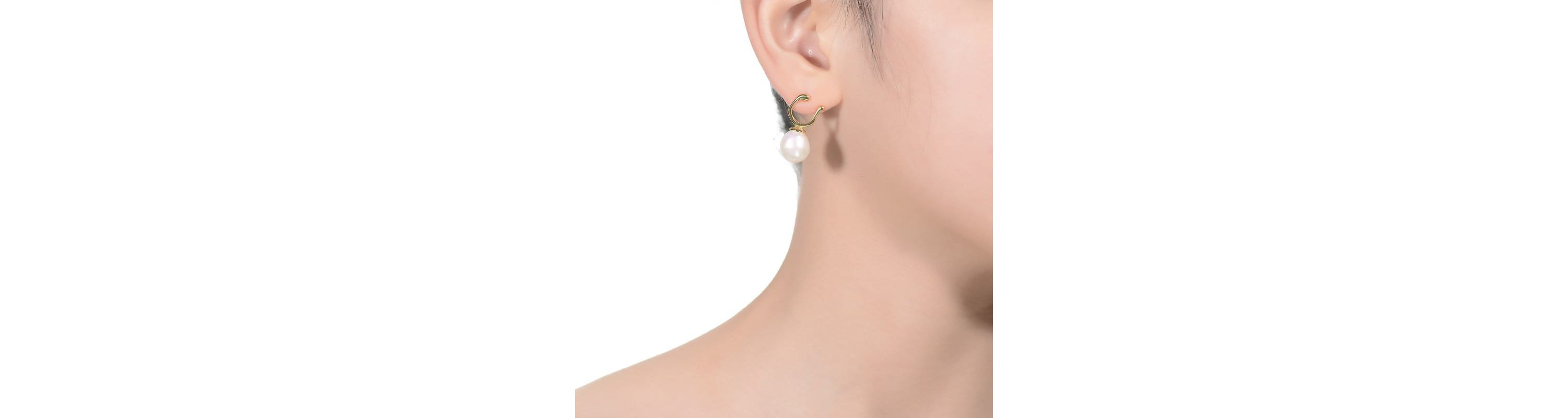 Lab Created Sterling Silver 14K Gold Plated with White Genuine Freshwater Pearl Hook Earrings