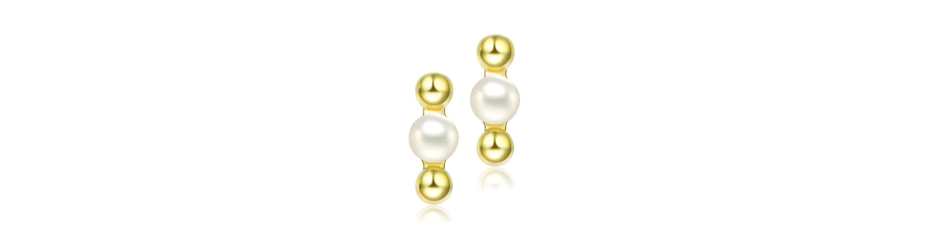 Lab Created Sterling Silver 14K Gold Plated with 5.5MM Freshwater Pearls Ball Earrings