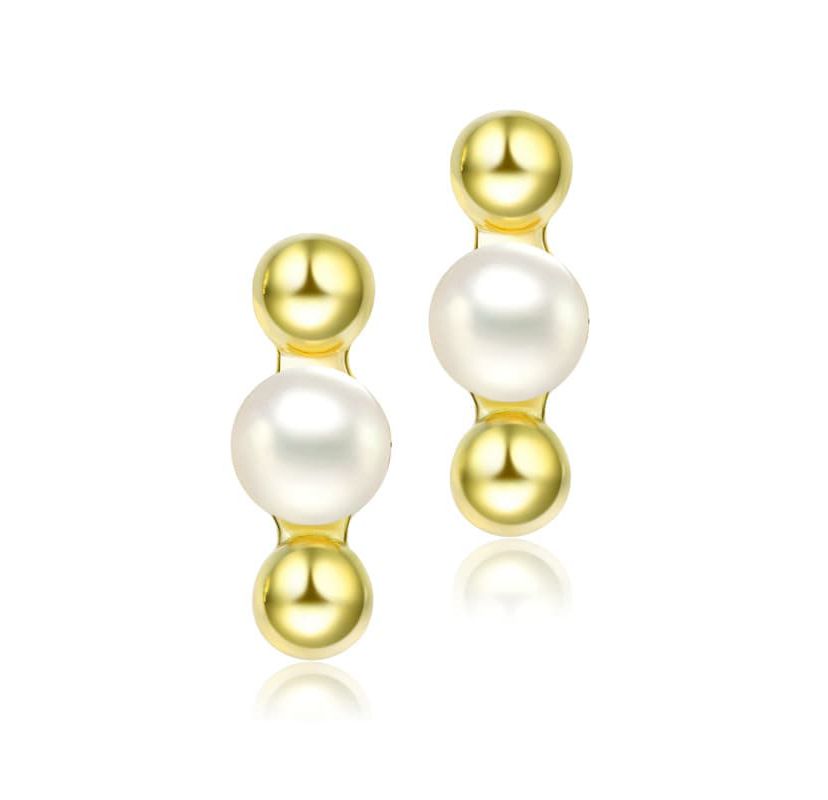 Lab Created Sterling Silver 14K Gold Plated with 5.5MM Freshwater Pearls Ball Earrings