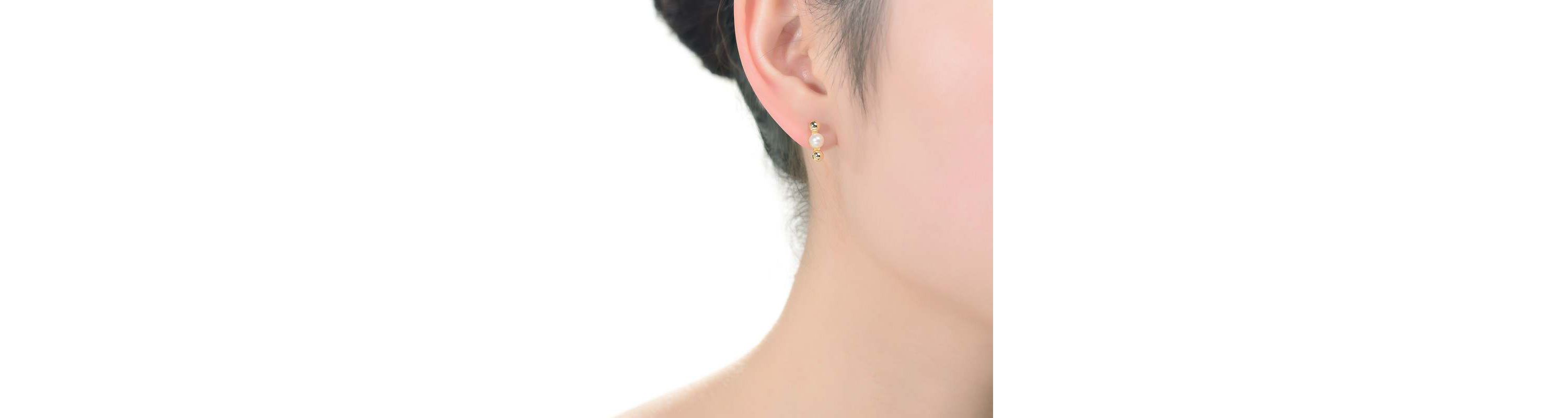 Lab Created Sterling Silver 14K Gold Plated with 5.5MM Freshwater Pearls Ball Earrings