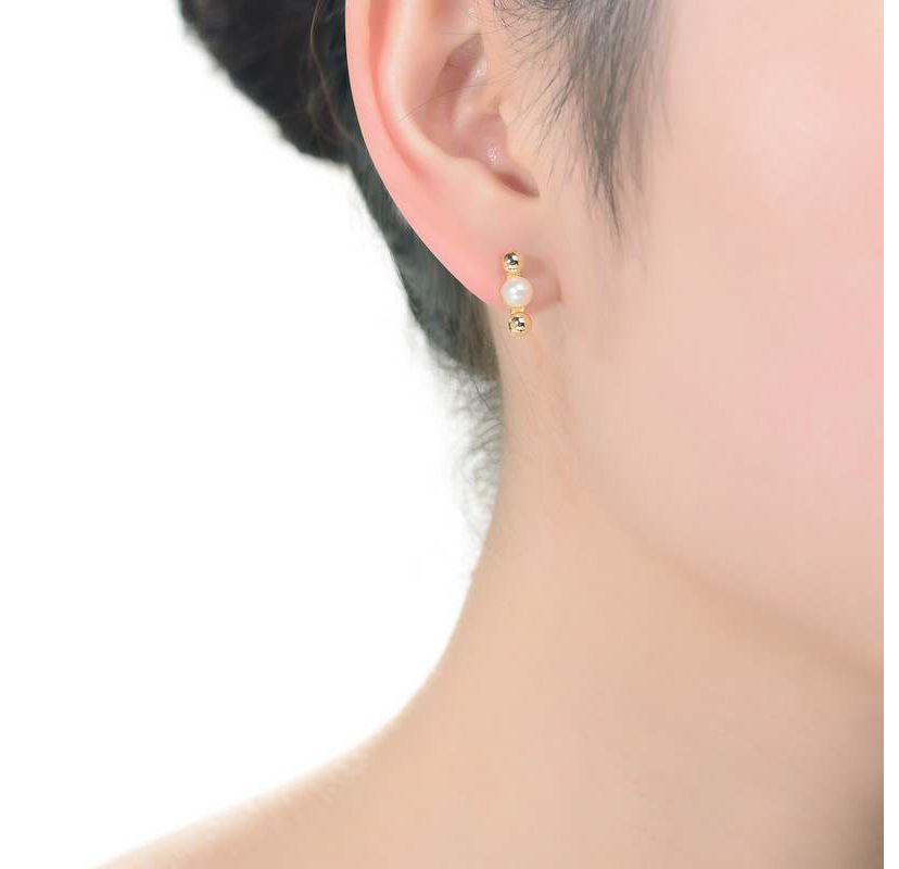 Lab Created Sterling Silver 14K Gold Plated with 5.5MM Freshwater Pearls Ball Earrings