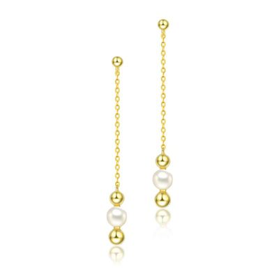 Rozzato Lab Created Sterling Silver 14K Gold Plated with White 5.5MM Fresh Water Pearls Drop Earrings