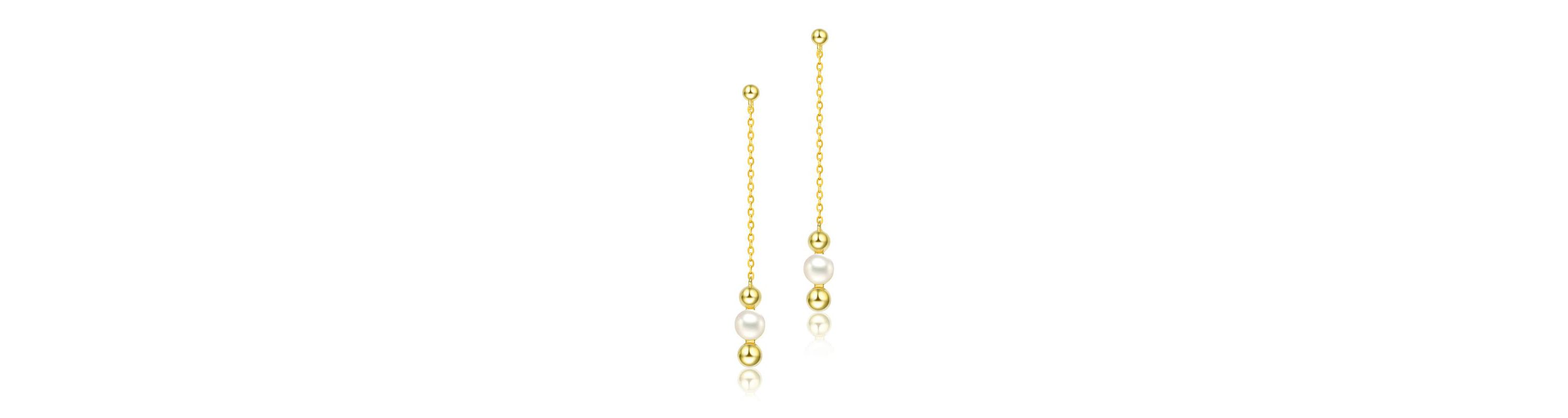 Lab Created Sterling Silver 14K Gold Plated with White 5.5MM Fresh Water Pearls Drop Earrings