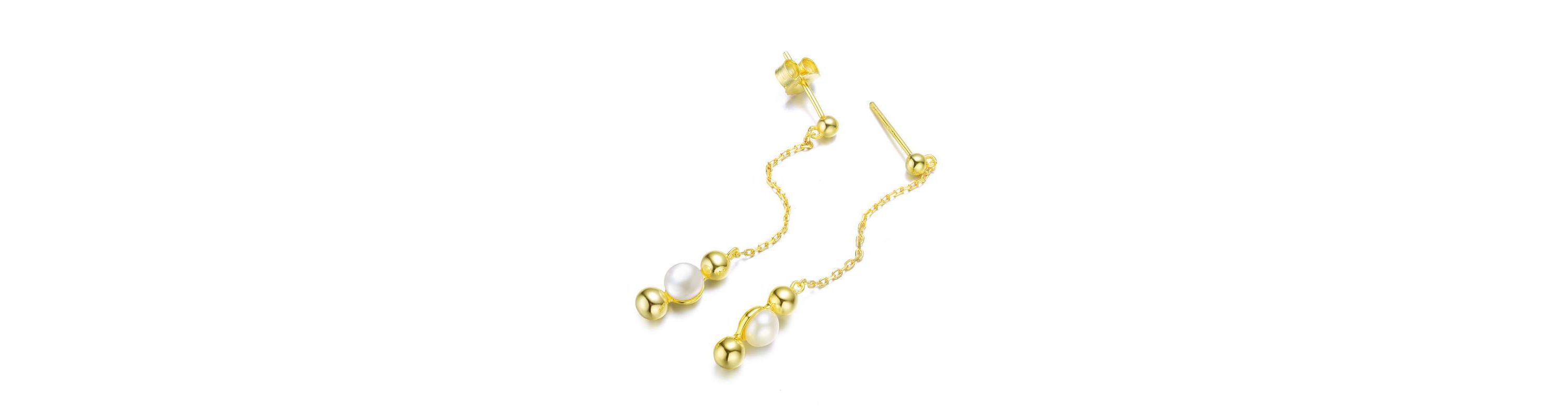 Lab Created Sterling Silver 14K Gold Plated with White 5.5MM Fresh Water Pearls Drop Earrings