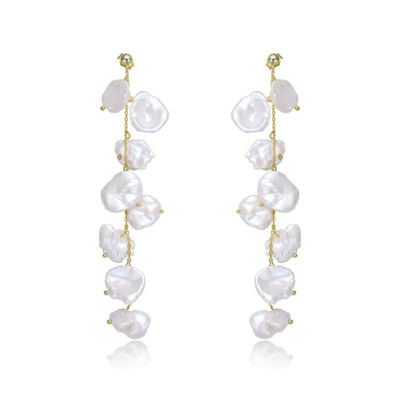 Rozzato Lab Created Sterling Silver 14K Gold Plated with White Genuine Freshwater Pearl Drop Earrings