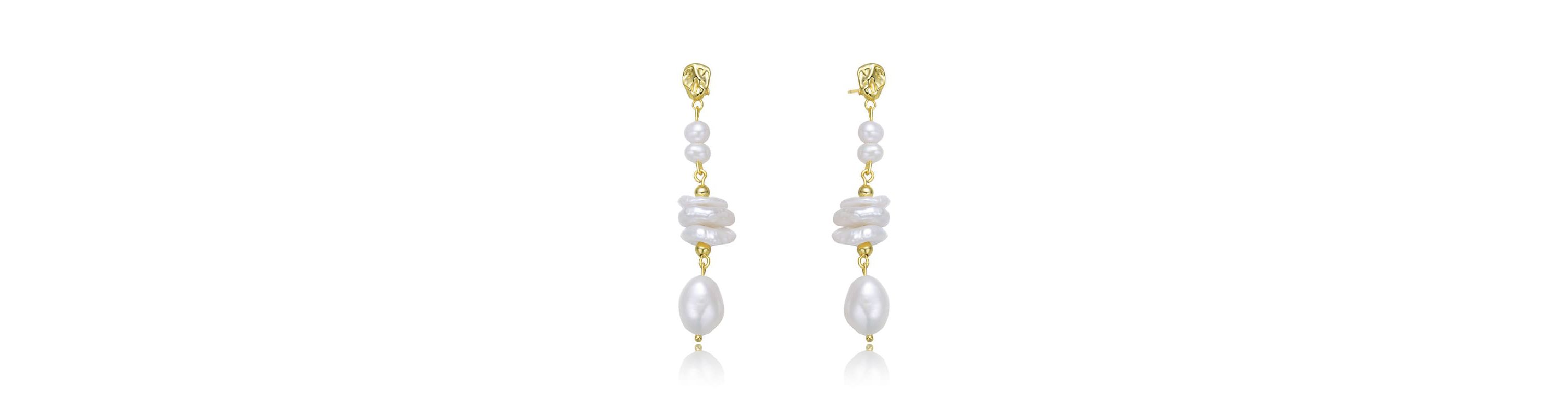 Lab Created Sterling Silver 14K Gold Plating with White Genuine Freshwater Pearl Drop Earrings
