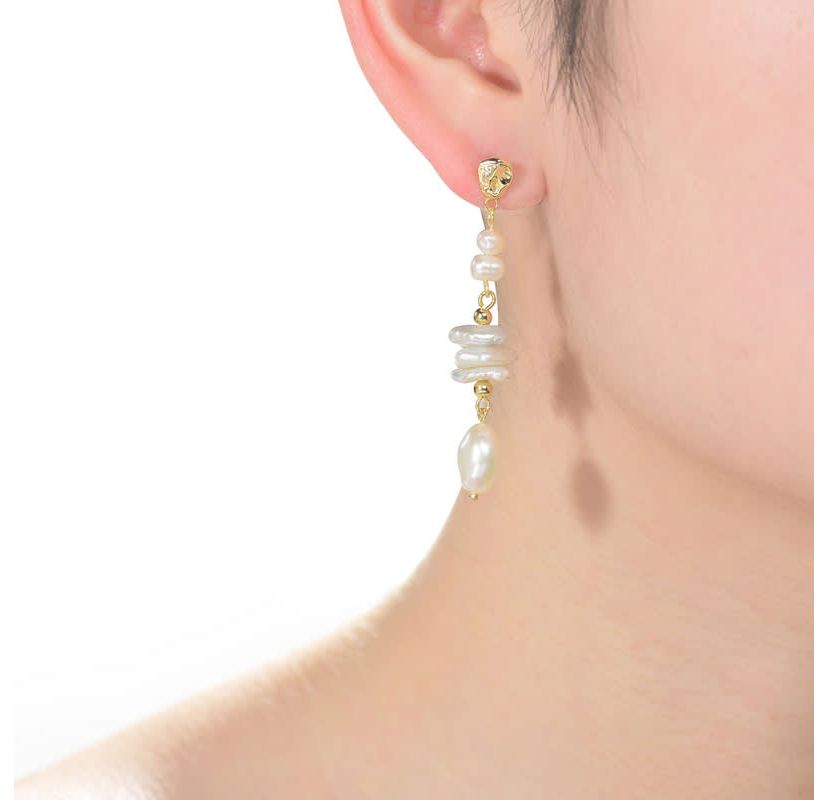 Lab Created Sterling Silver 14K Gold Plating with White Genuine Freshwater Pearl Drop Earrings