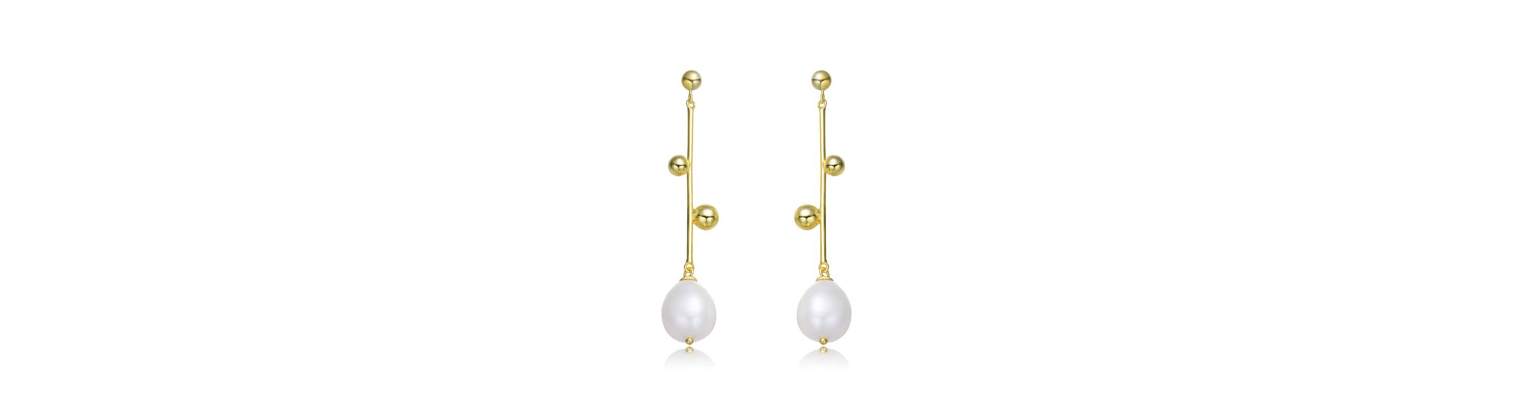 Lab Created Sterling Silver 14K Gold Plated with White Genuine Freshwater Pearl Drop Earrings