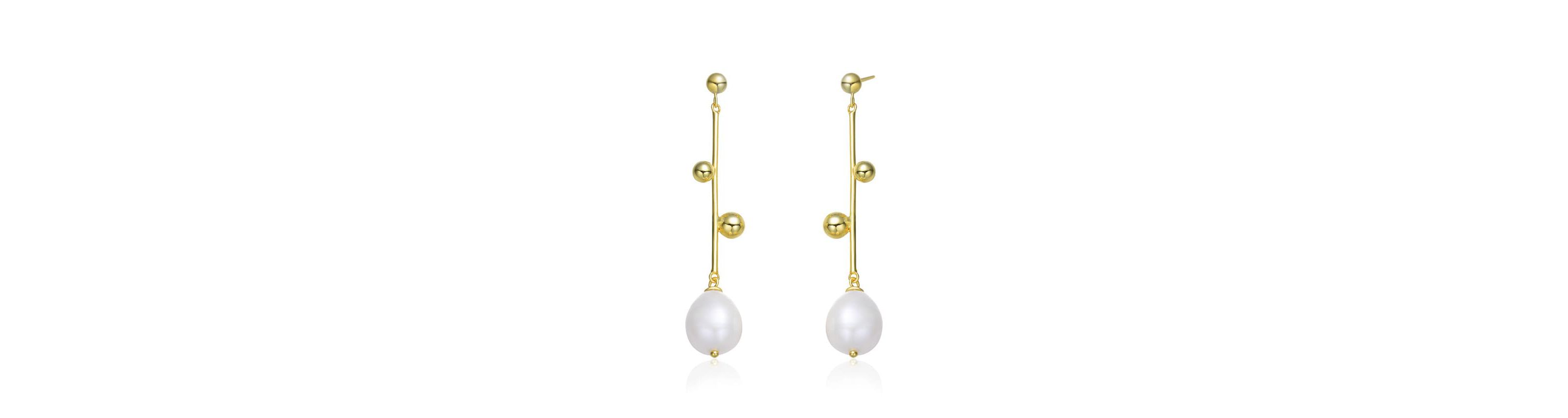 Lab Created Sterling Silver 14K Gold Plated with White Genuine Freshwater Pearl Drop Earrings