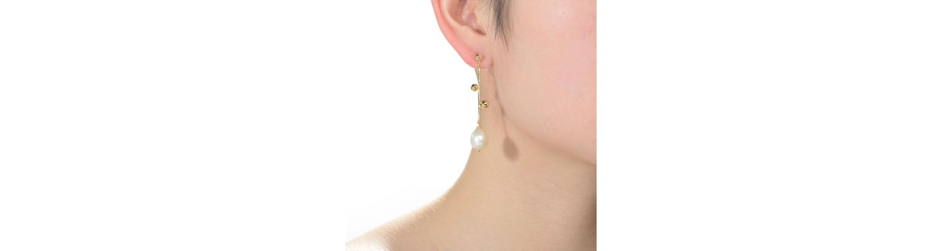 Lab Created Sterling Silver 14K Gold Plated with White Genuine Freshwater Pearl Drop Earrings