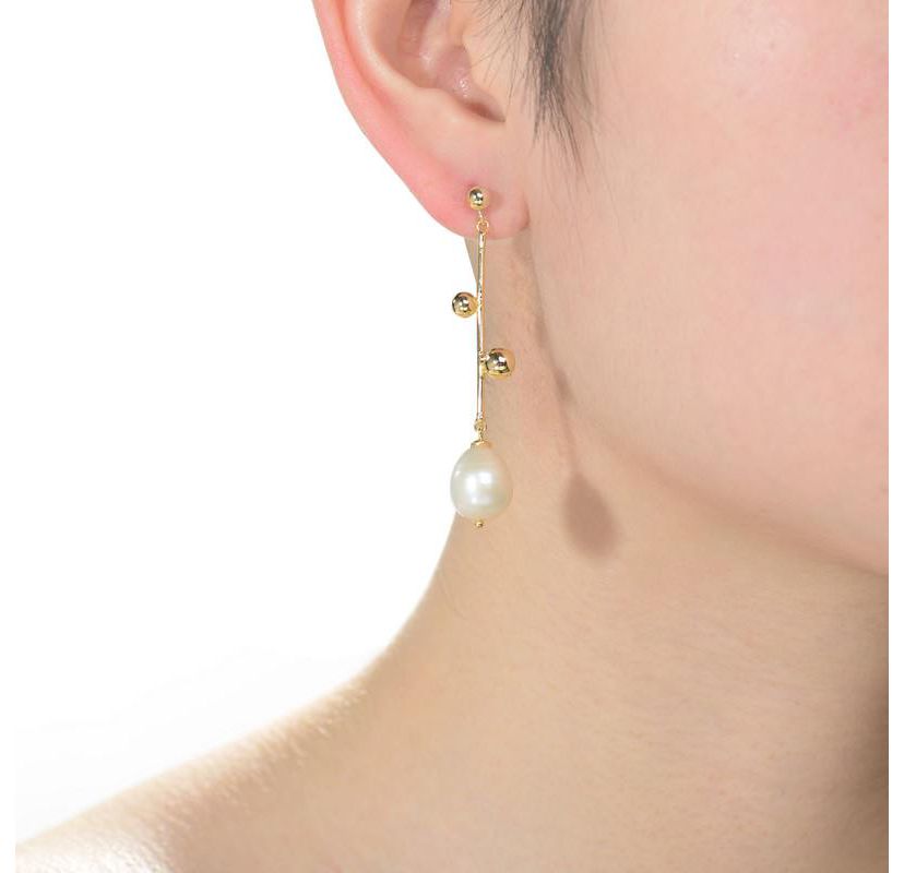 Lab Created Sterling Silver 14K Gold Plated with White Genuine Freshwater Pearl Drop Earrings