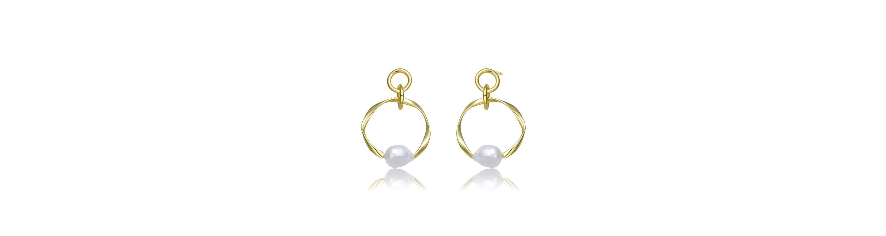 Lab Created Sterling Silver 14K Gold Plating with White Genuine Freshwater Pearl Round Dangling Earrings