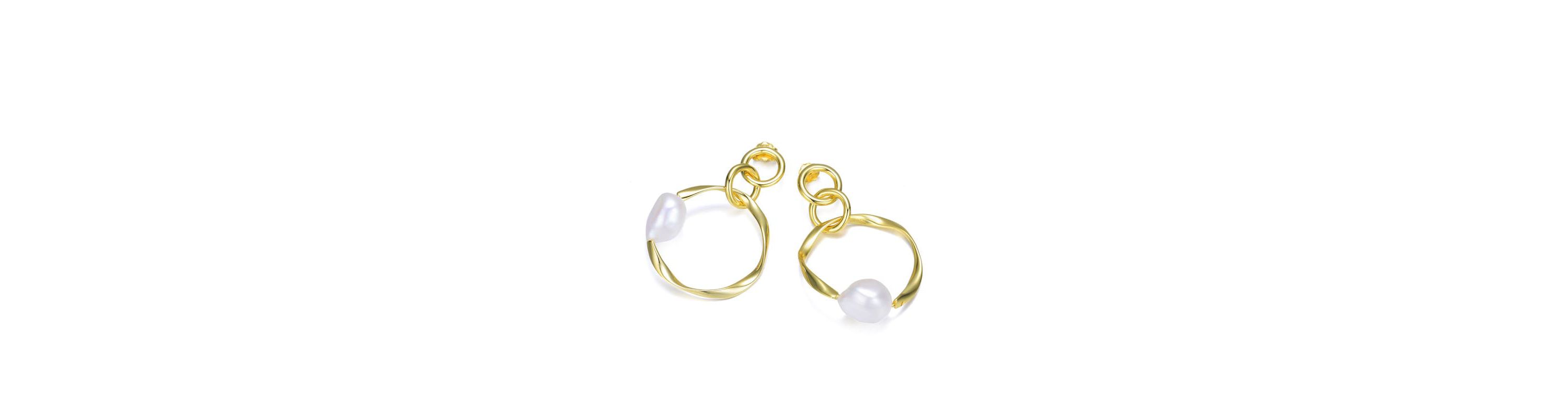 Lab Created Sterling Silver 14K Gold Plating with White Genuine Freshwater Pearl Round Dangling Earrings