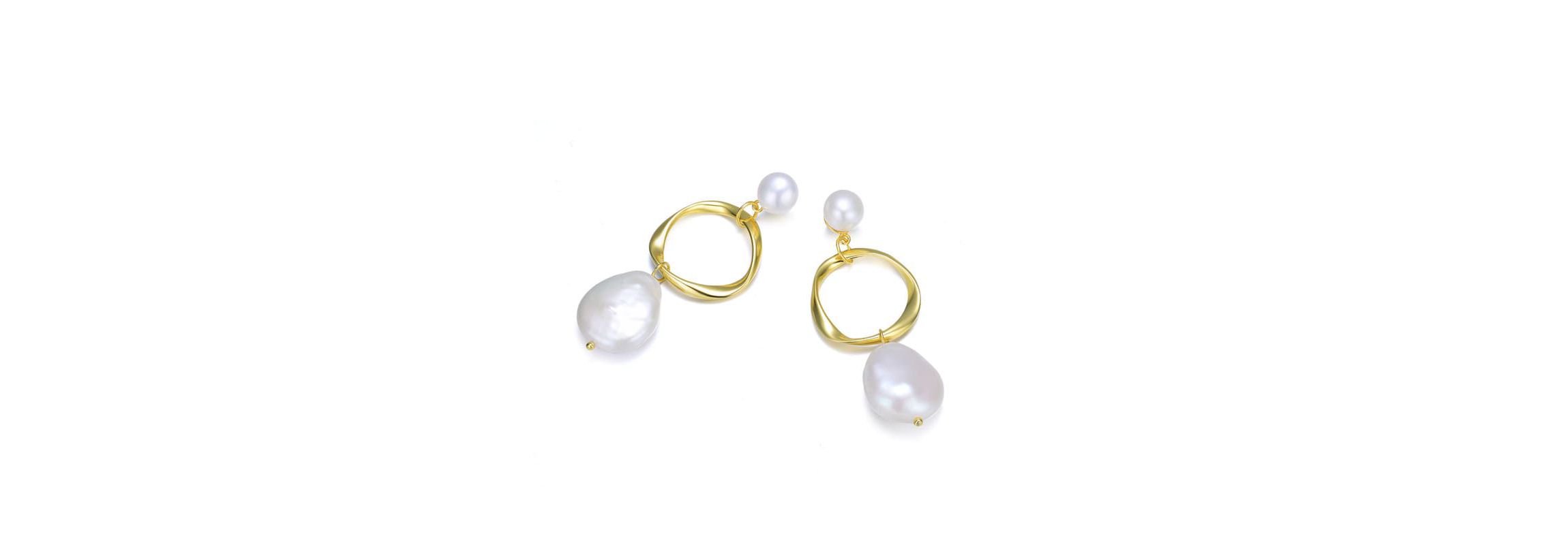 Lab Created Sterling Silver 14K Gold Plating with White Genuine Freshwater Pearl Hoop Drop Earrings
