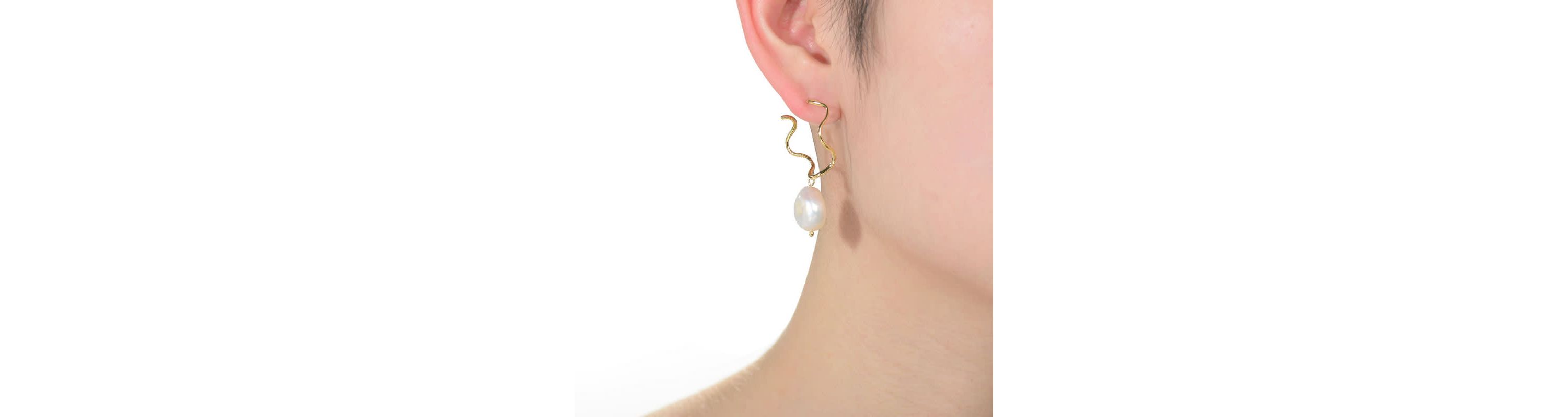 Lab Created Sterling Silver 14K Gold Plated with White Genuine Freshwater Pearl Curvy Drop Earrings
