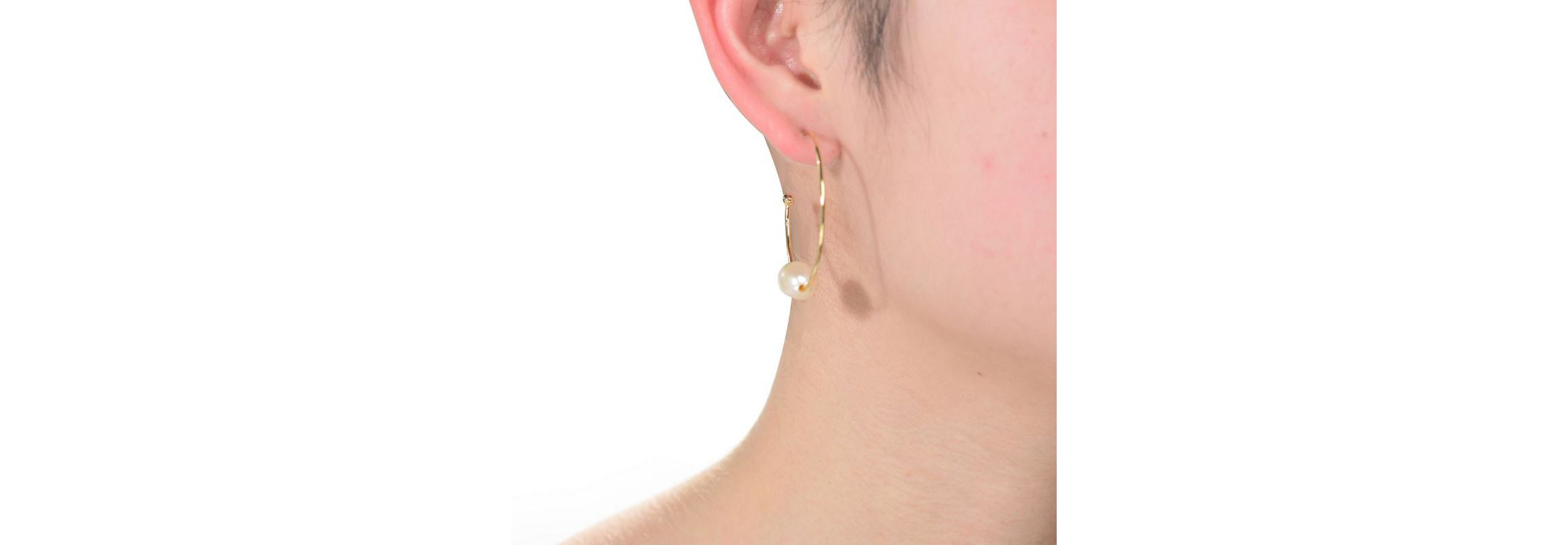 Lab Created Sterling Silver 14K Gold Plating with White Genuine Freshwater Pearl Round Open Hoop Earrings