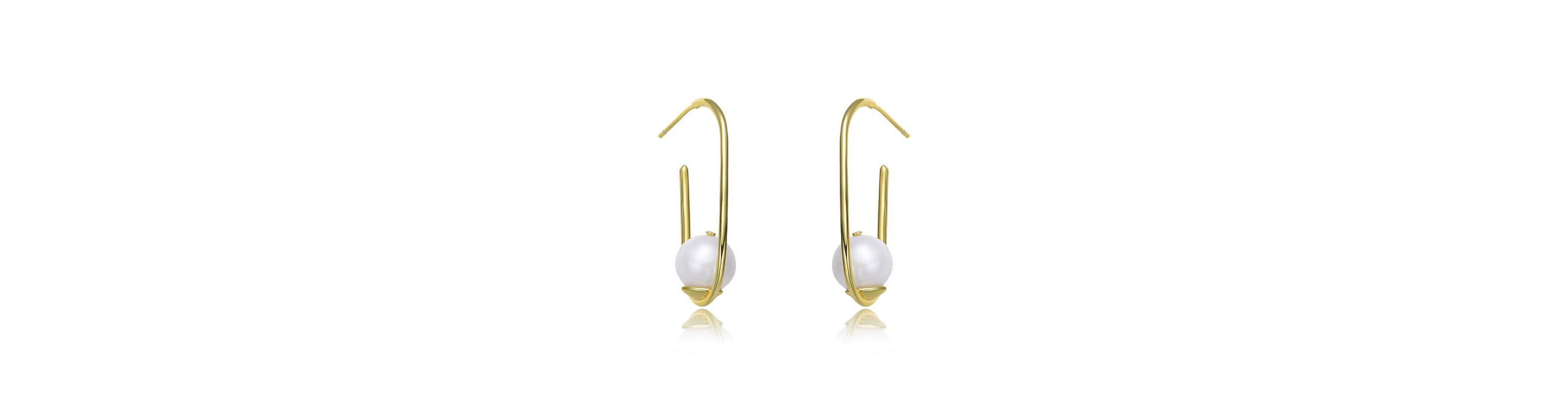 Lab Created Sterling Silver 14K Gold Plating with White Genuine Freshwater Pearl Square Hoop Earrings