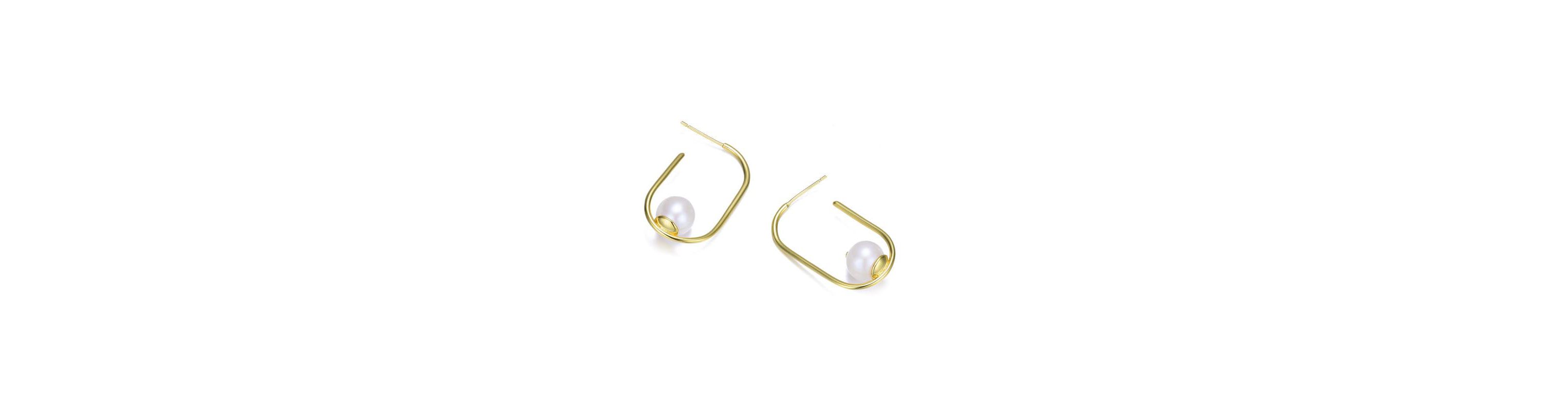 Lab Created Sterling Silver 14K Gold Plating with White Genuine Freshwater Pearl Square Hoop Earrings