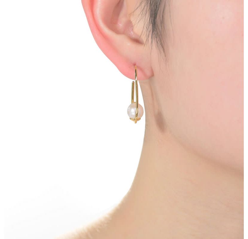 Lab Created Sterling Silver 14K Gold Plating with White Genuine Freshwater Pearl Square Hoop Earrings