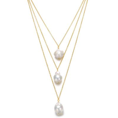 Rozzato Lab Created Sterling Silver 14K Gold Plated with White Freshwater Pearl Layered Necklace