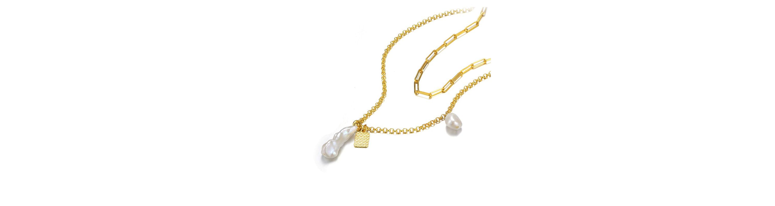 Lab Created Sterling Silver 14K Gold Plated with White Genuine Freshwater Pearl Lobster Claw Layered Necklace