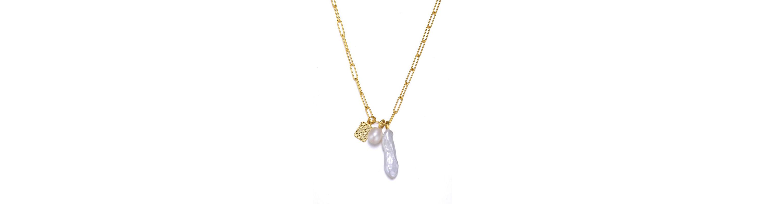 Lab Created Sterling Silver 14K Gold Plated with White Genuine Freshwater Pearl & Cubic Zirconia Lobster Claw Link Necklace