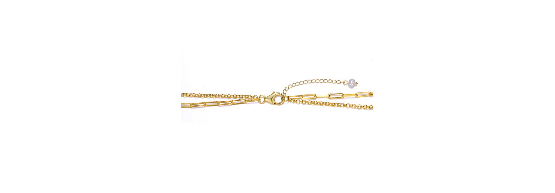 Lab Created Sterling Silver 14K Gold Plated with White Genuine Freshwater Pearl Layered Necklace