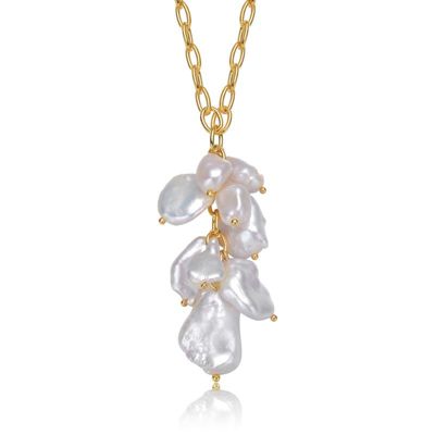 Rozzato Lab Created Sterling Silver 14K Gold Plated with 23MM Genuine Freshwater Baroque Pearl Pendant Necklace