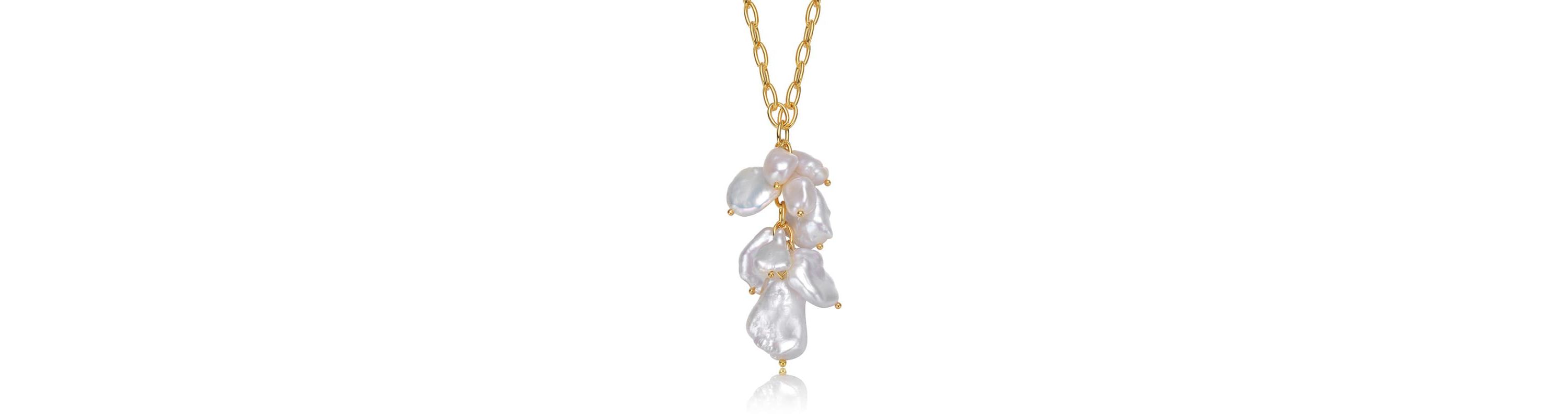 Lab Created Sterling Silver 14K Gold Plated with 23MM Genuine Freshwater Baroque Pearl Pendant Necklace