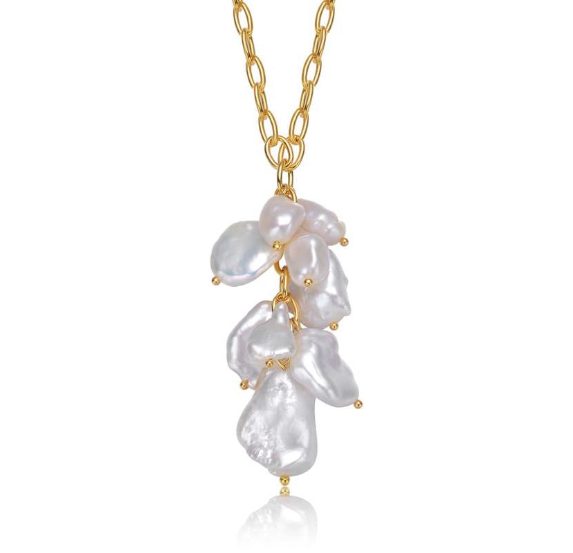 Lab Created Sterling Silver 14K Gold Plated with 23MM Genuine Freshwater Baroque Pearl Pendant Necklace