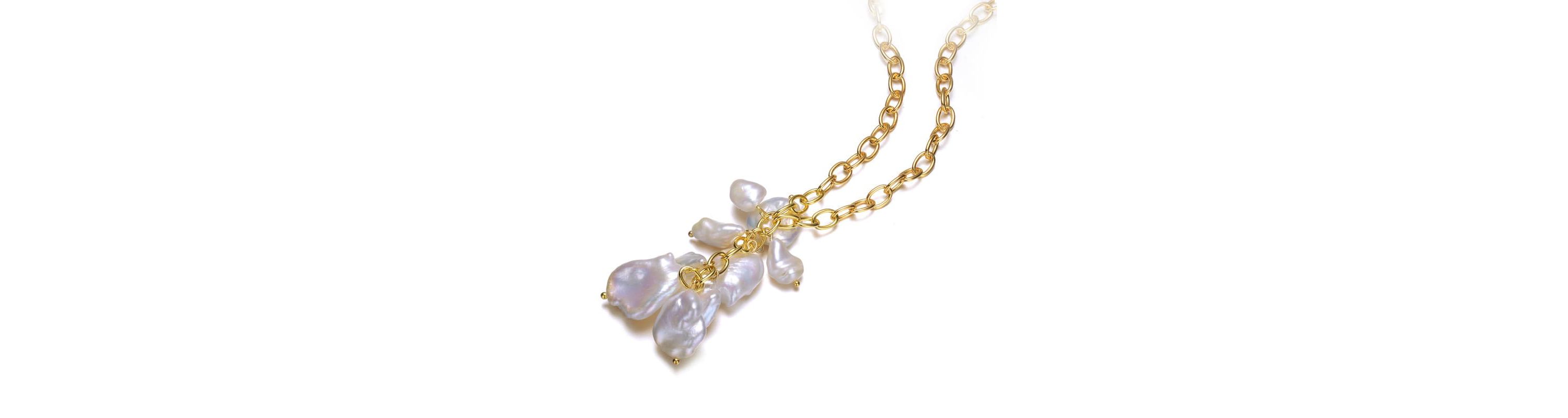 Lab Created Sterling Silver 14K Gold Plated with 23MM Genuine Freshwater Baroque Pearl Pendant Necklace