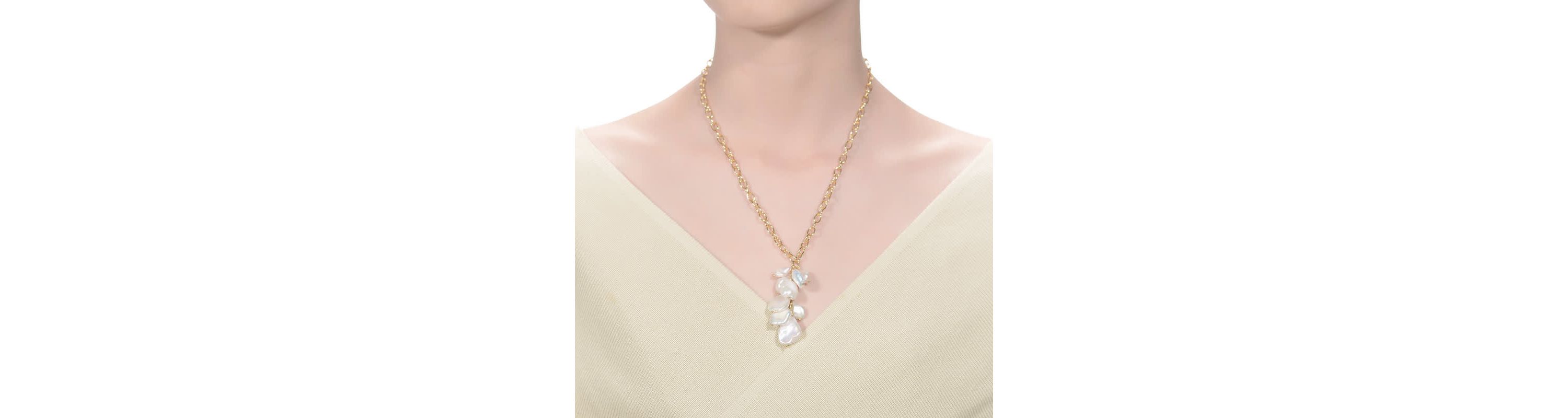 Lab Created Sterling Silver 14K Gold Plated with 23MM Genuine Freshwater Baroque Pearl Pendant Necklace