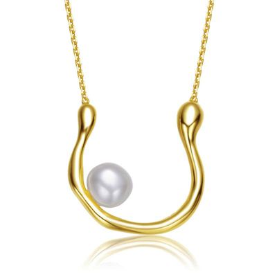 Rozzato Lab Created 14K Gold Plated with White Genuine Freshwater Pearl âUâ Necklace