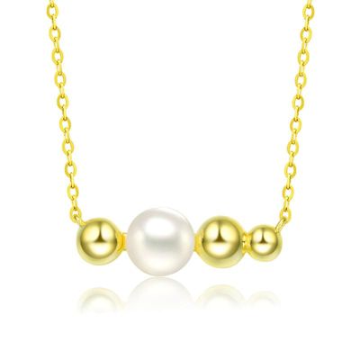 Rozzato Lab Created Sterling Silver 14K Gold Plated with White 6MM Fresh Water Pearl Necklace