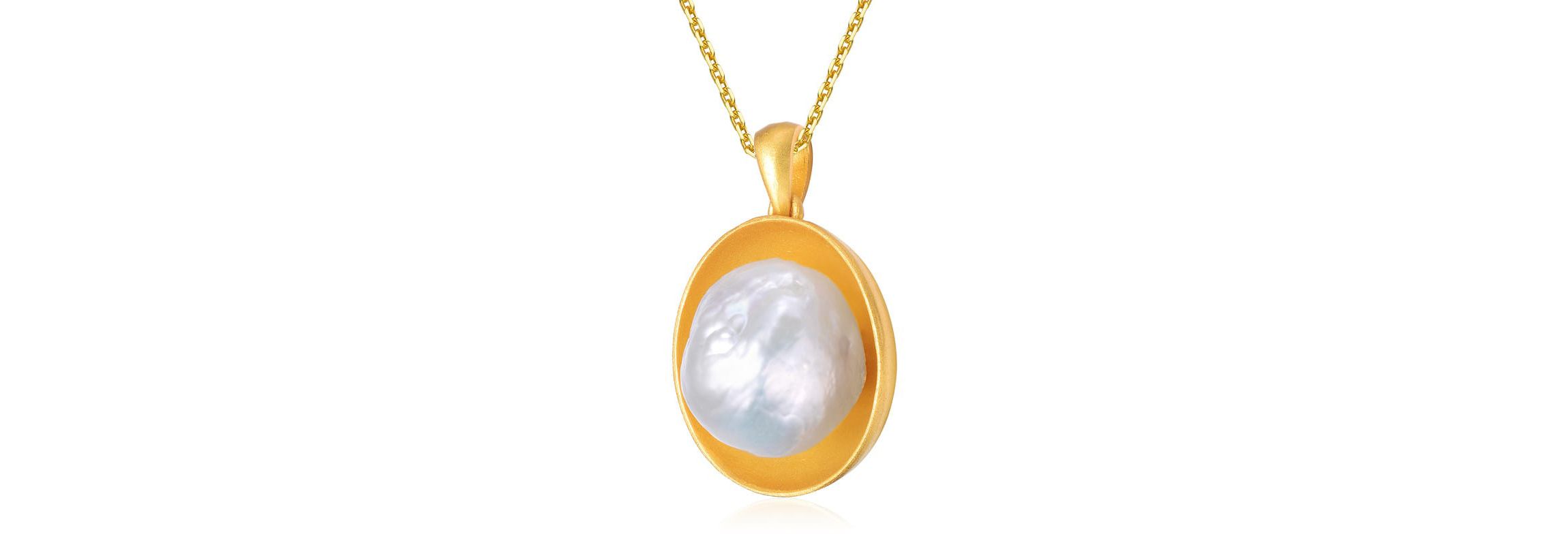 Lab Created Sterling Silver 14K Gold Plated with White Genuine Freshwater Pearl Pendant Necklace