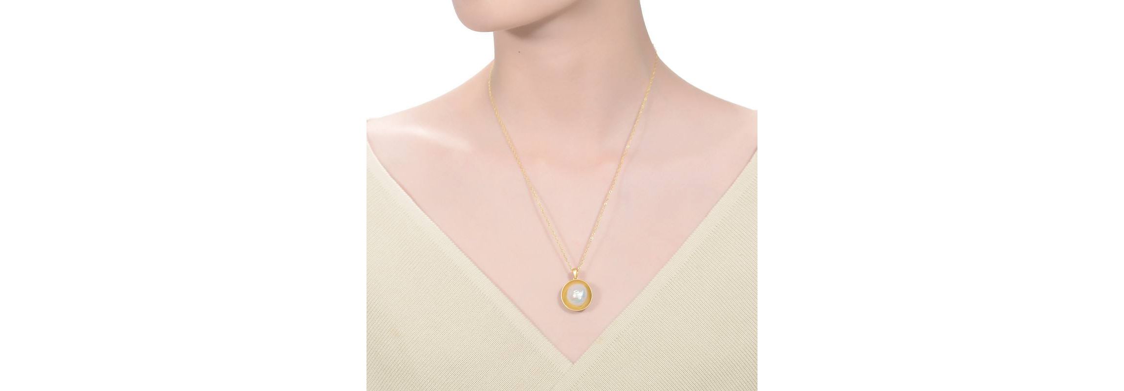 Lab Created Sterling Silver 14K Gold Plated with White Genuine Freshwater Pearl Pendant Necklace