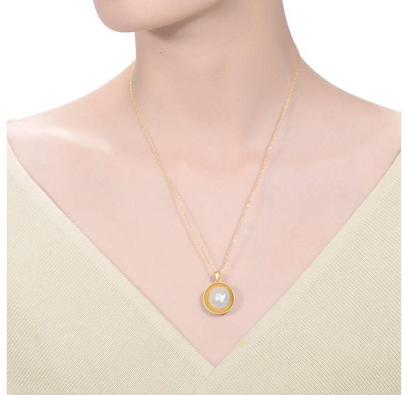 Lab Created Sterling Silver 14K Gold Plated with White Genuine Freshwater Pearl Pendant Necklace