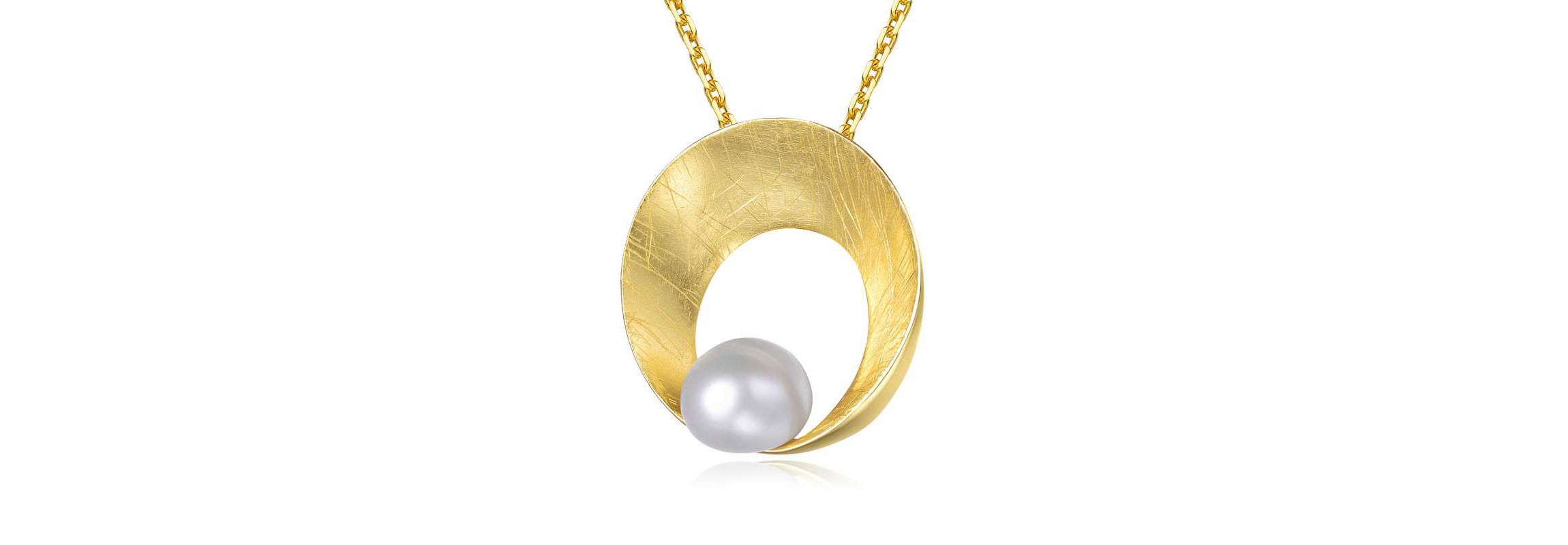 Lab Created Sterling Silver 14K Gold Plated with White Genuine Freshwater Pearl Round Pendant Necklace