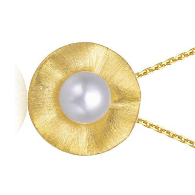Lab Created Rozzato Sterling Silver 14K Gold Plated with Genuine Freshwater Pearl Curvy Pendant Necklace
