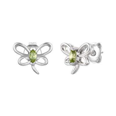 Rozzato Lab Created Sterling Silver White Gold Plated with Peridot Tourmaline Gemstone Butterfly Stud Earrings