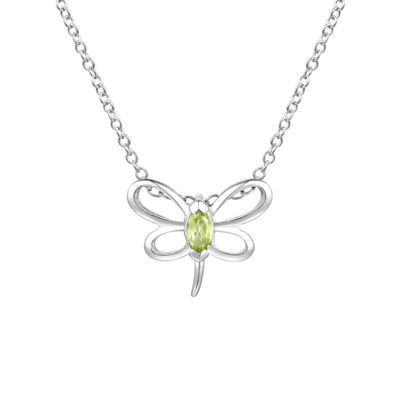 Rozzato Lab Created Sterling Silver White Gold Plated with Peridot Tourmaline Gemstone Butterfly Pendant Necklace