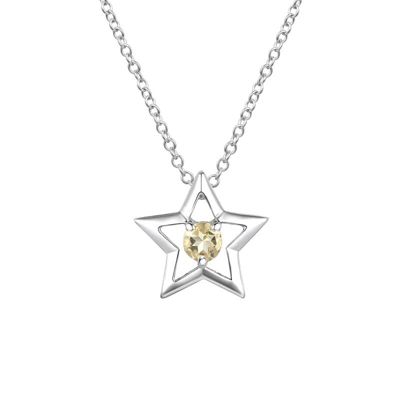 Rozzato Lab Created Sterling Silver White Gold Plated with Yellow Tourmaline Gemstone Star Pendant Necklace