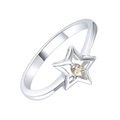 Lab Created Rozzato Sterling Silver White Gold Plated with Yellow Tourmaline Gemstone Star Ring for Kids